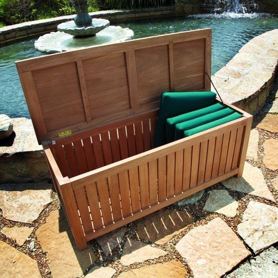 Deck Box: Large Teak Patio Organization Bin, Deep Storage