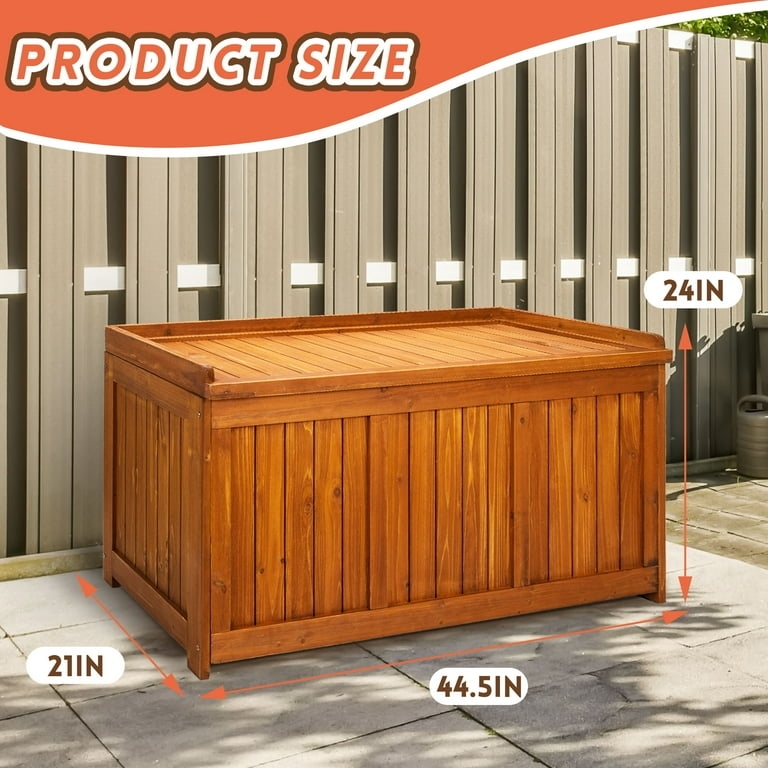 Deck Box: Solid Wood Waterproof Container, Raised Lid Rim