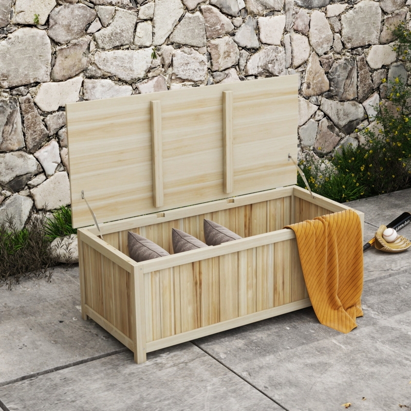 Deck Box: Vertical Slats, Light Wood Pool Storage