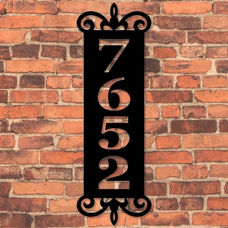 Decorative Metal House Numbers, Vertical Matte Black, Scrollwork Details