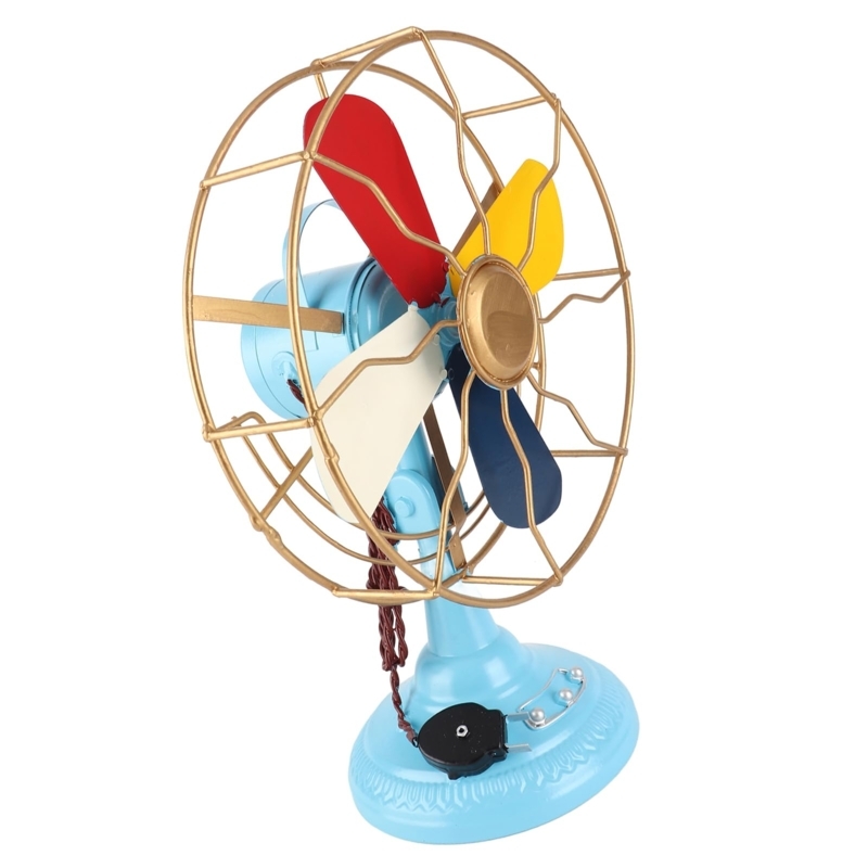 Decorative Table Fan Retro Multicolor Blades Sky Blue Pedestal
