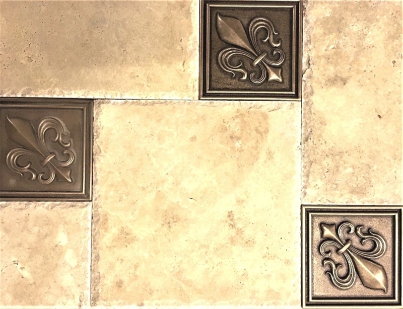 Decorative Tile Antique Gold Resin Fleur de Lis Relief Pitted Stone
