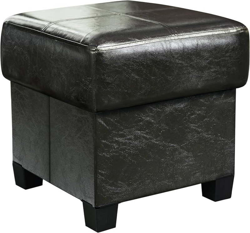 Deep Black Storage Ottoman with Collapsible Base