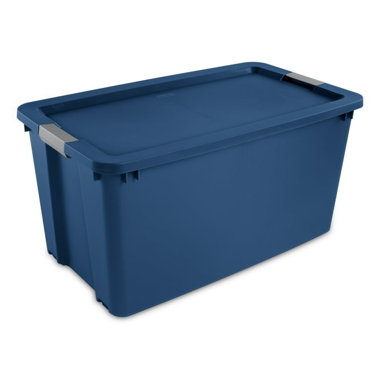 Deep Blue Extra Large Storage Bin with Gray Latching Lid and Wheels