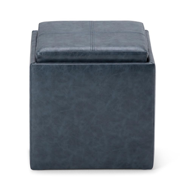 Denim Blue Storage Ottoman with Recessed Top Detail