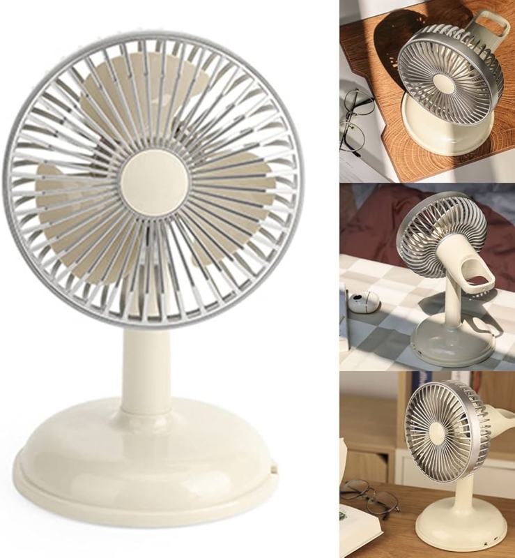 Desk Fan Retro Cream USB Charging Integrated Handle Radial Grill