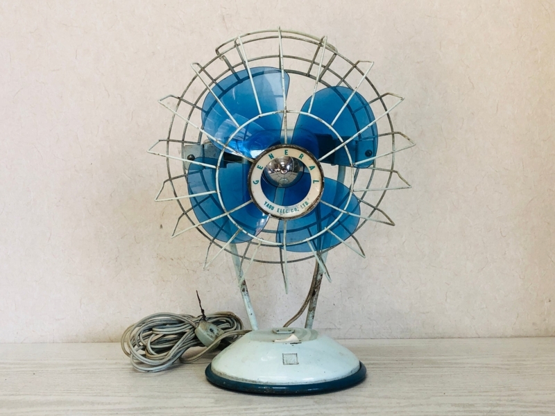Desk Fan Vintage Japanese Yaou Cobalt Blue Blades Starburst Cage