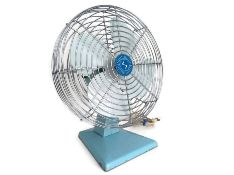 Desk Fan Vintage Light Blue Lightning Bolt Logo Distressed Finish