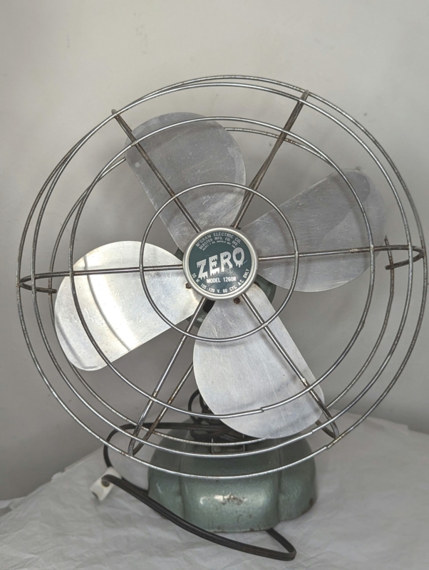 Desk Fan Vintage Zero Brand Sage Green Oxidized Wire Cage
