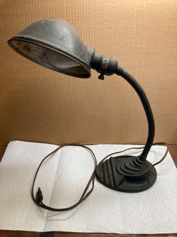 Desk Lamp Industrial Weathered Grey Stepped Base Gooseneck