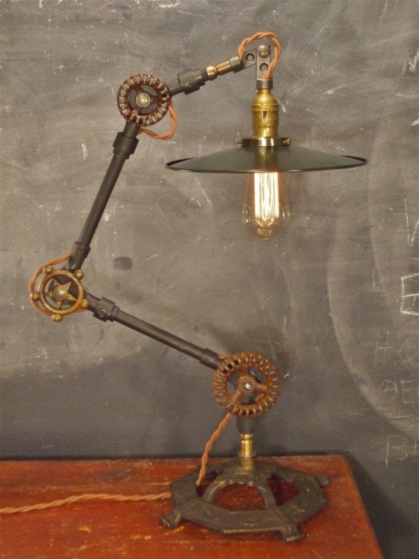 Desk Lamp Steampunk Articulated Arm Gear Wheel Joints Edison