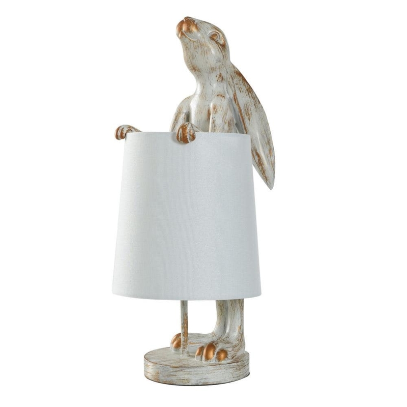Desk Lamp Whitewashed Rabbit Copper Accents Cottagecore Decor