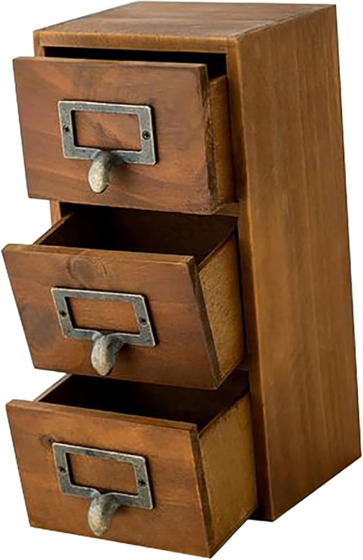 Desktop Organizer Chest with Rustic Card Catalog Style