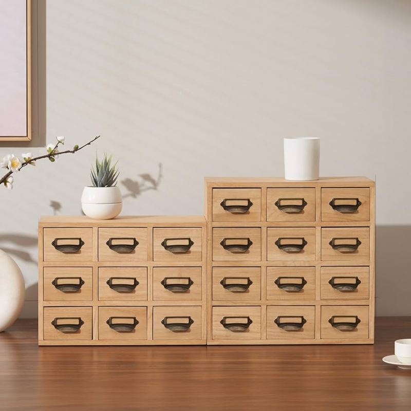 Desktop Organizer with Modular Stacking and Natural Wood