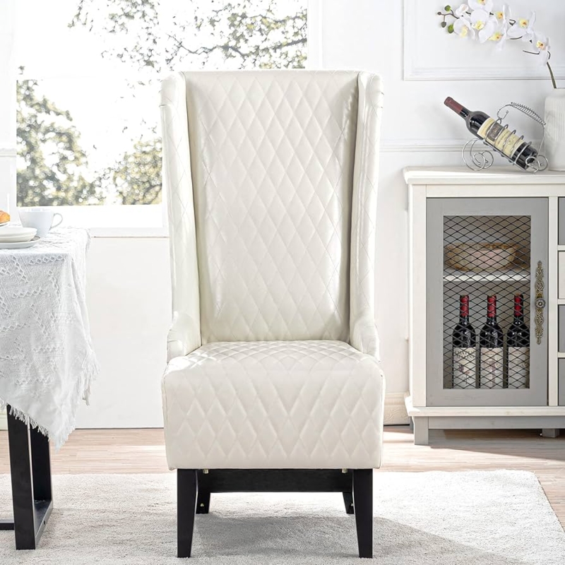 Diamond Quilted Wingback Dining Chair in Cream White