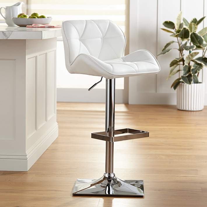 Diamond Tufted Swivel Bar Stool on Square Pedestal Base