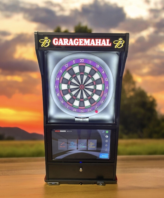Digital Dartboard Cabinet with LED Halo Lighting and Custom Marquee