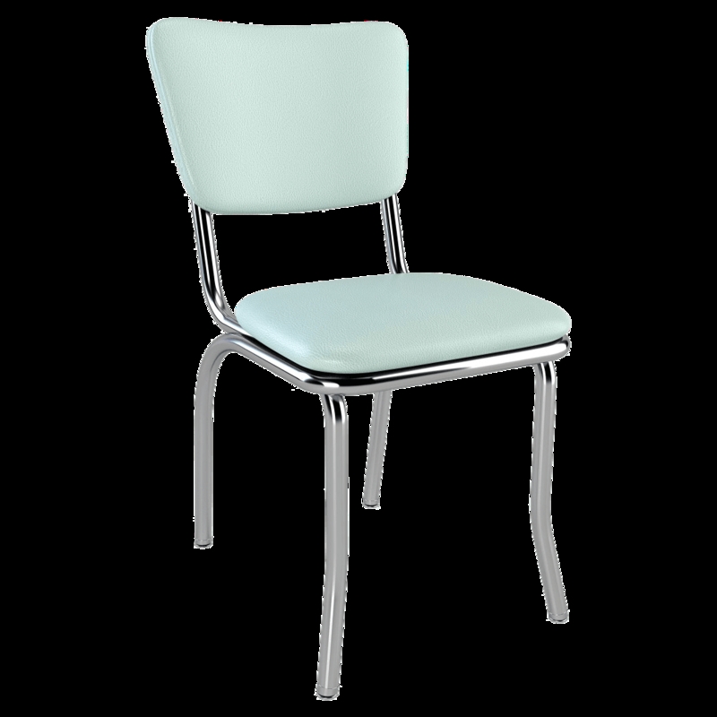 Diner Chair: Mint Green Upholstery, Contoured Back, Chrome Legs