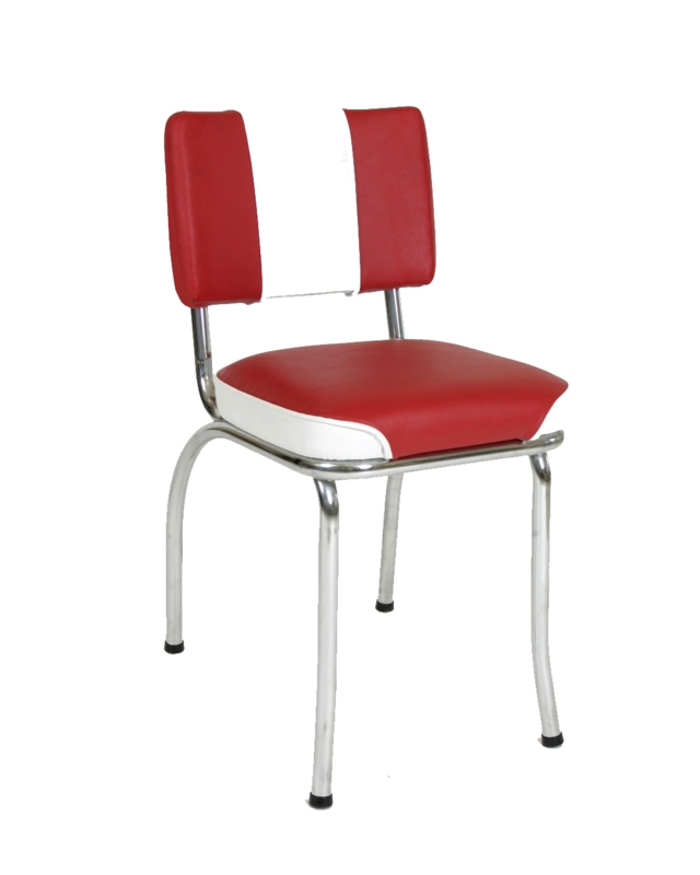 Diner Chair: Red and White Two-Tone, Chrome Frame, Vintage Style