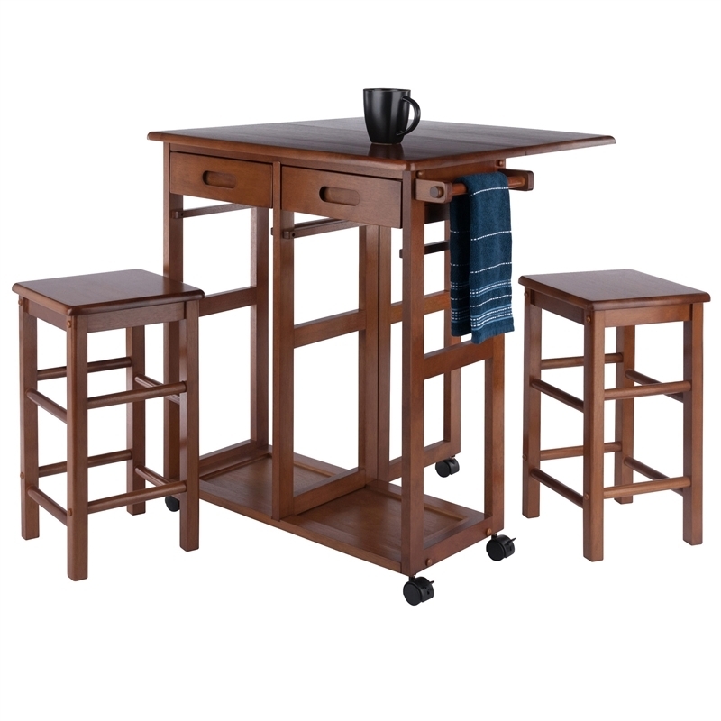Dinette Set, Teak Drop-Leaf Table with Rolling Casters, Nesting Design