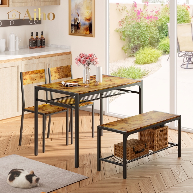 Dinette Set with Integrated Storage Rack and Open Back Chairs.