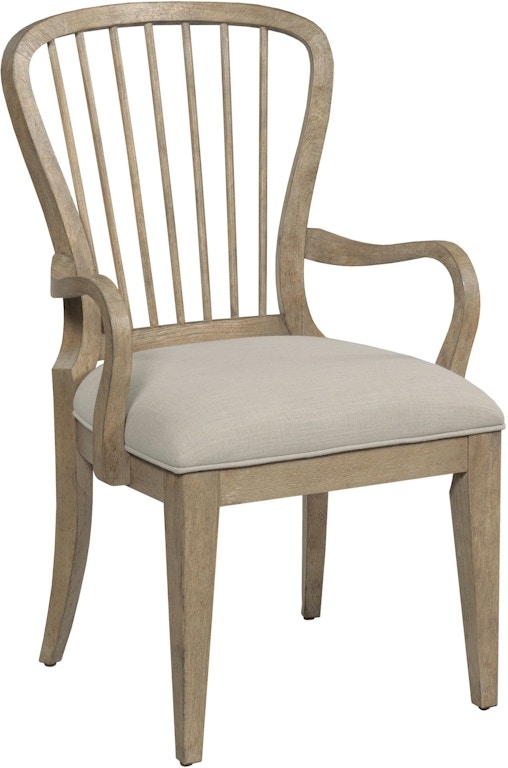 Dining Arm Chair Bow Back Upholstered Seat Light Wood Spindle Design