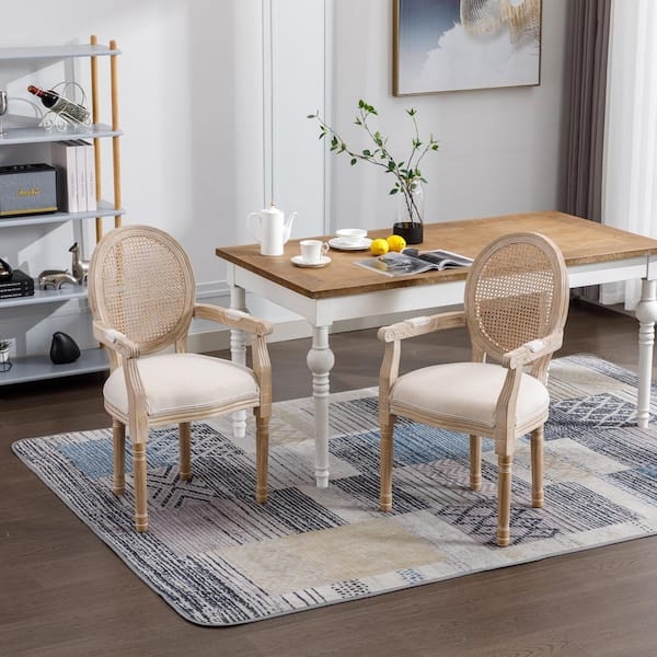 Dining Armchair Oval Cane Back Whitewashed Provincial Style