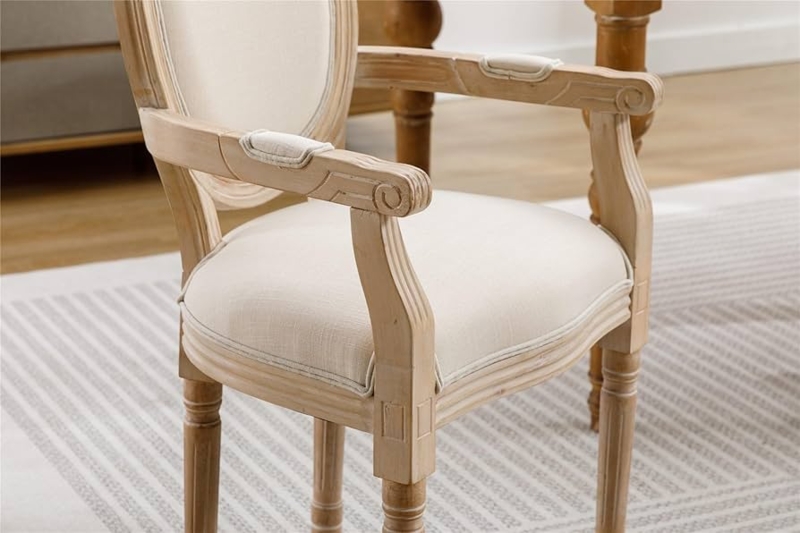 Dining Armchair Round Back Padded Weathered Wood French