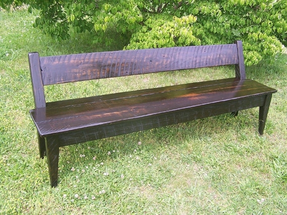 Dining Bench Dark Espresso Stain Reclaimed Wood Tapered Legs Farmhouse