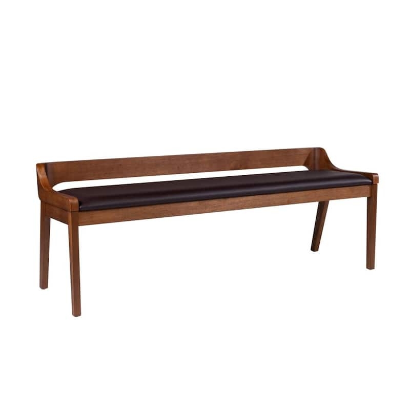 Dining Bench Open Backrest Wood Tapered Legs Mid Century Modern Design