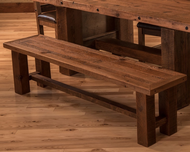 Dining Bench Reclaimed Wood Central Stretcher Rustic Farmhouse Seating