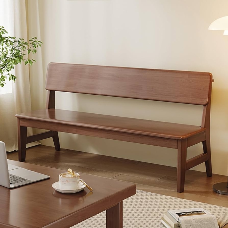 Dining Bench Slanted Backrest Tapered Legs Farmhouse Style Long Seating