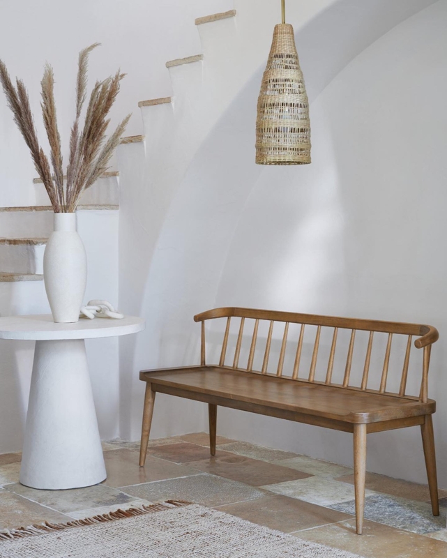 Dining Bench Spindled Back Tapered Legs Light Brown Wood Scandinavian