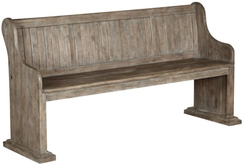 Dining Bench Vertical Slat Back Weathered Grey Solid Panel Ends Pew Style