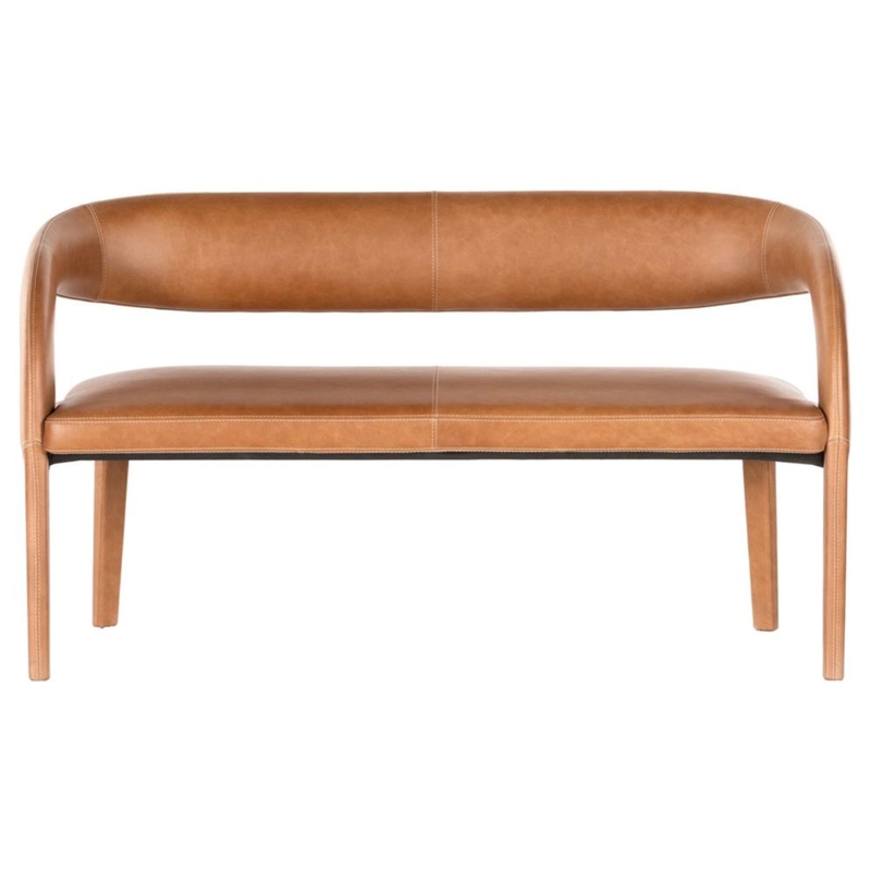 Dining Bench Wraparound Frame Cognac Upholstery Tapered Legs Mid-Century