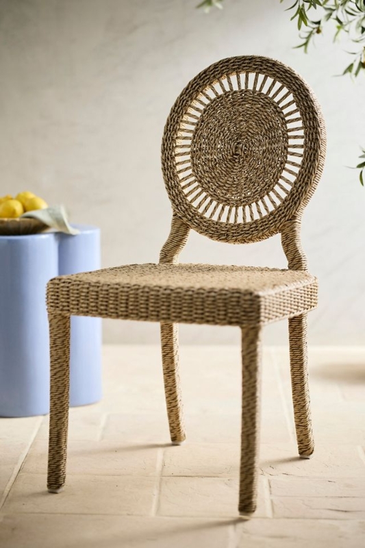 Dining Chair All Weather Wicker Sunburst Backrest Wrapped Legs Beige
