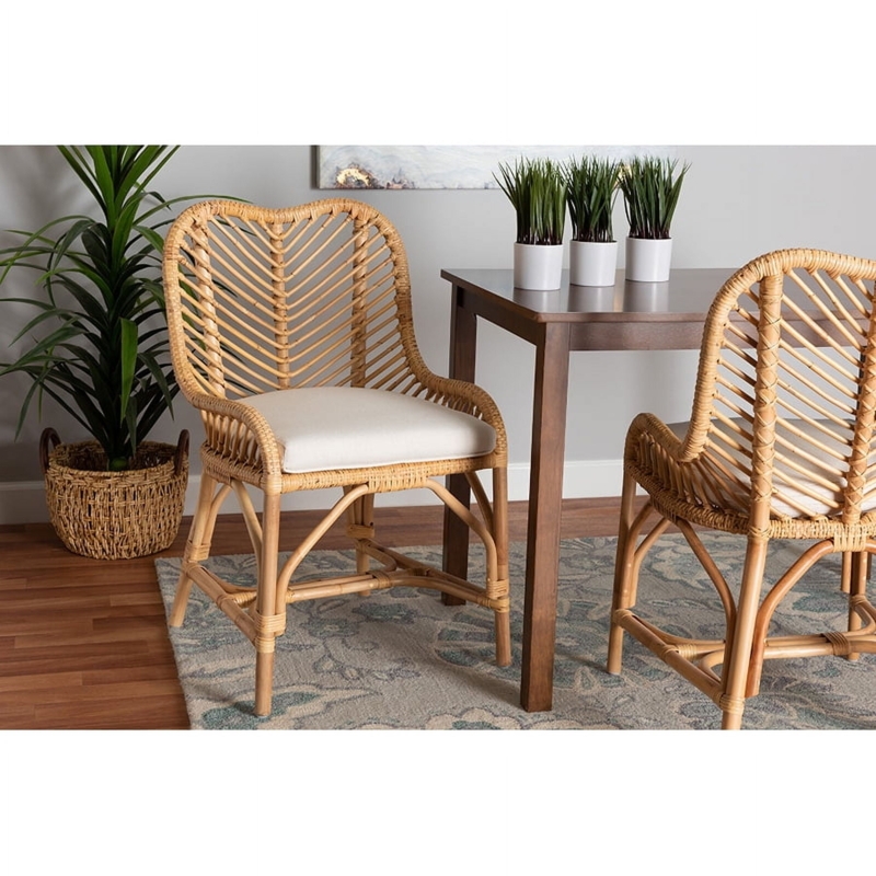 Dining Chair Chevron Weave Back Natural Rattan Bohemian Coastal