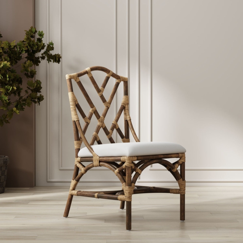 Dining Chair Chippendale Back Rattan Cane Wrapped Joints Coastal