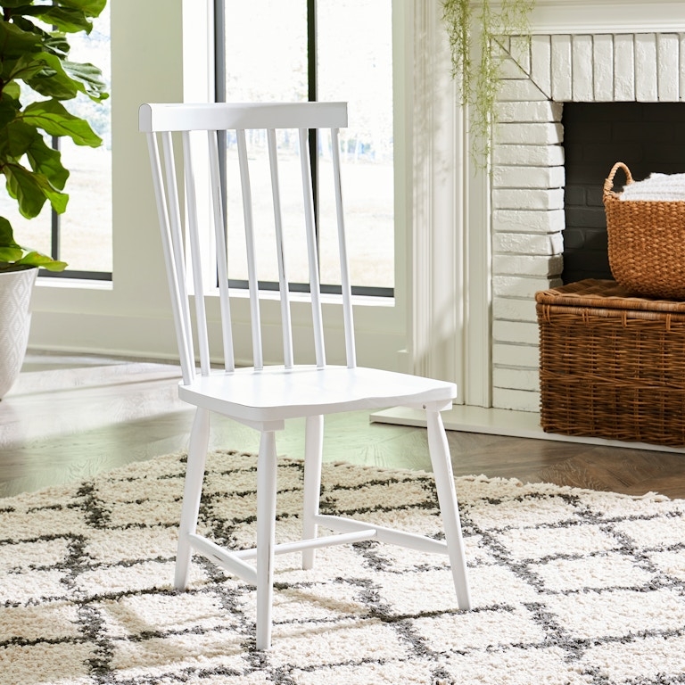 Dining Chair Matte White Spindle Back Saddle Seat Transitional Style