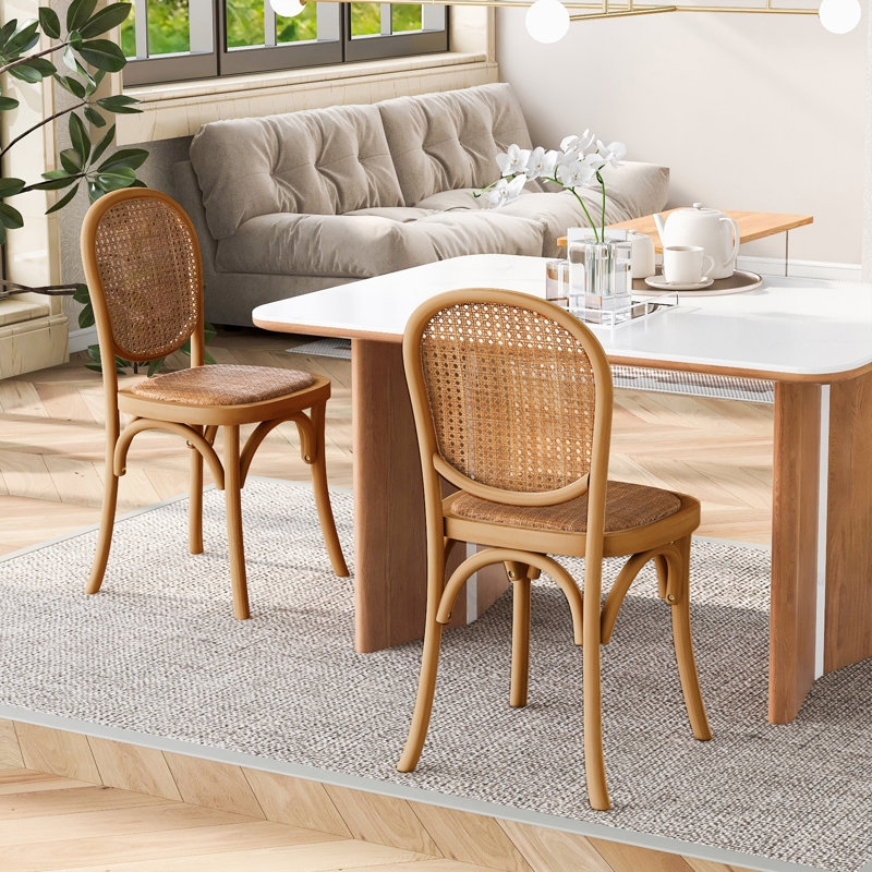 Dining Chair Oval Cane Back Bentwood Curves Light Brown Finish