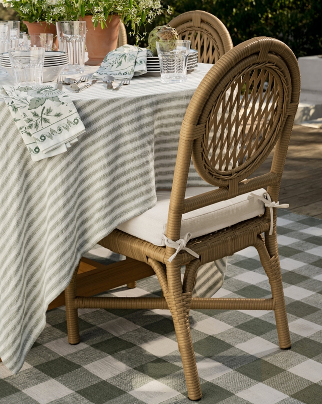 Dining Chair Round Lattice Back Woven Rattan H Stretcher Base Honey Tan