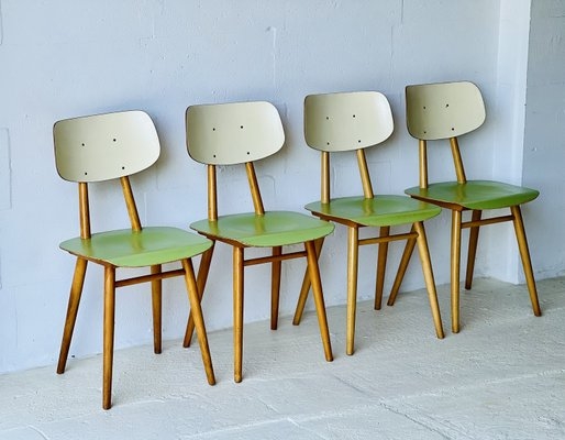 Dining Chair Set of 4: Sage Green Seats, Tapered Wood-Toned Legs