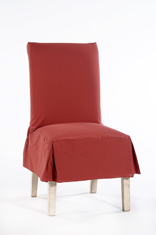 Dining Chair Slipcover Brick Red Short Skirt Corner Pleats