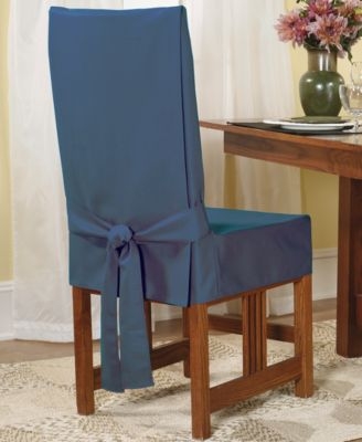 Dining Chair Slipcover Slate Blue Short Skirt Rear Tie