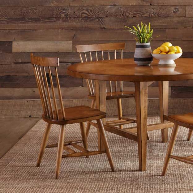 Dining Chair Spindle Back Solid Wood with H-Stretcher Base, Honey Brown
