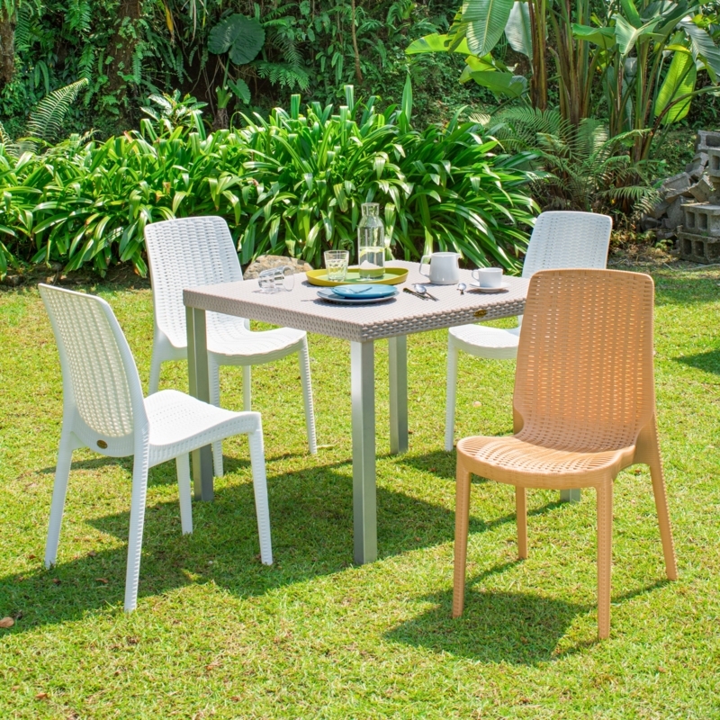 Dining Chair Stackable Synthetic Rattan Crisp White Patio Seating