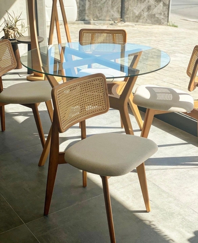Dining Chair Upholstered Cane Back Scandinavian Rustic Oak Brown