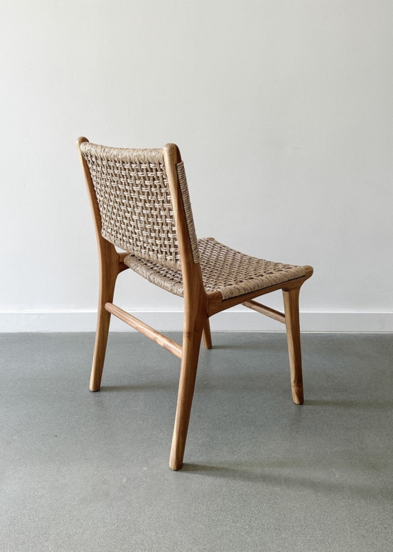 Dining Chair Woven Cord Basketweave Pattern Honey Brown Wood Frame