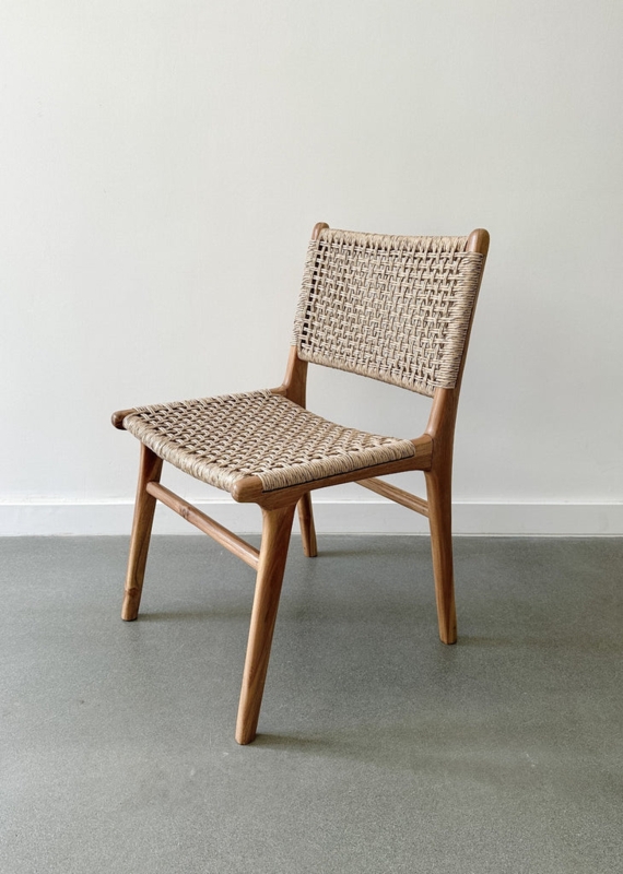 Dining Chair Woven Cord Seat Scandinavian Modern Armless Design