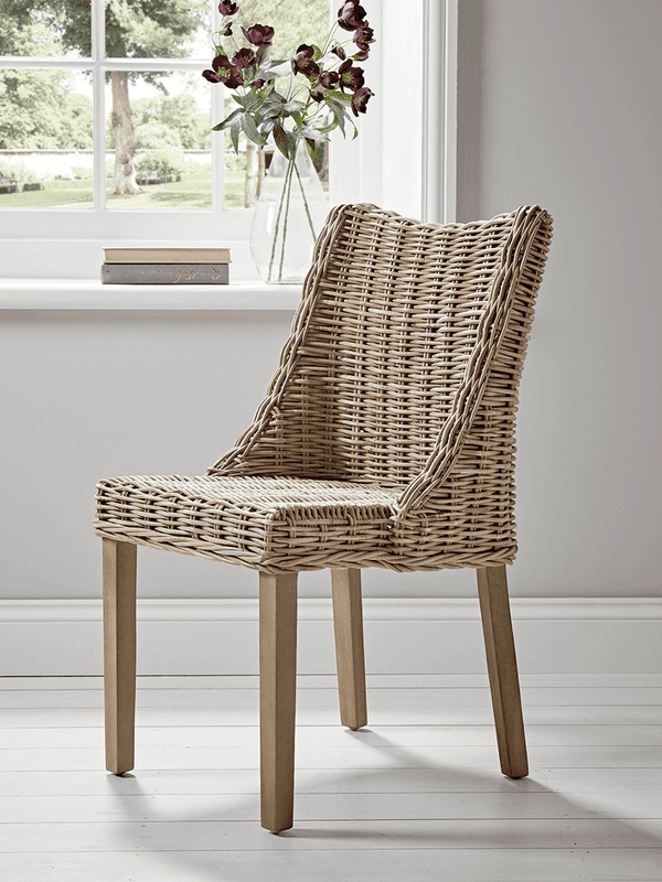 Dining Chair Woven Rattan Body High Curved Back Coastal Rustic